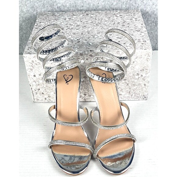 Windsor Silver Rhinestone Spiral Heels Women’s 8.5 Stiletto Holiday Party Sexy - Picture 5 of 12